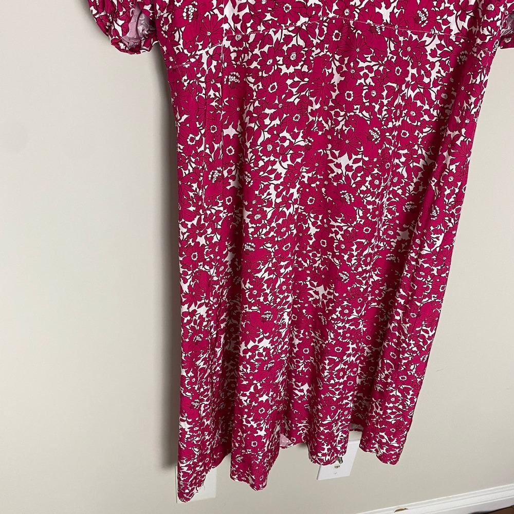 J. Crew Collection Midi Dress Drapey Floral Pink Puff Sleeve V Neck Size 16 - Picture 6 of 8